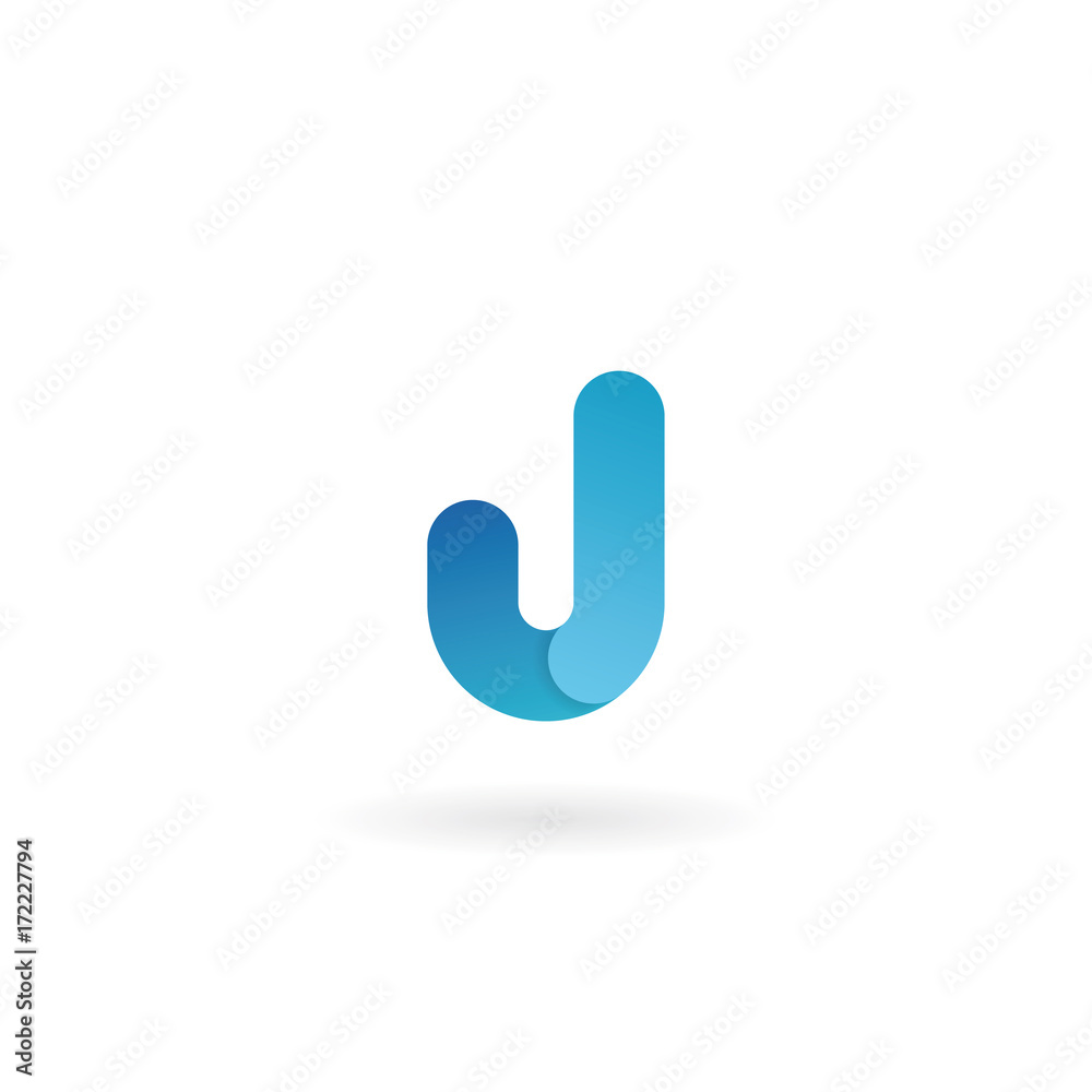 Letter J logo. Blue vector icon. Ribbon styled font.