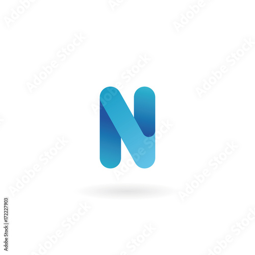 Letter N logo. Blue vector icon. Ribbon styled font.