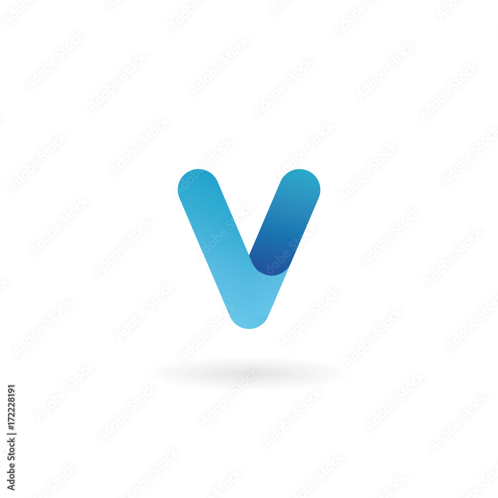 Letter V logo. Blue vector icon. Ribbon styled font. Letter V logo. Blue vector icon. Ribbon styled font.