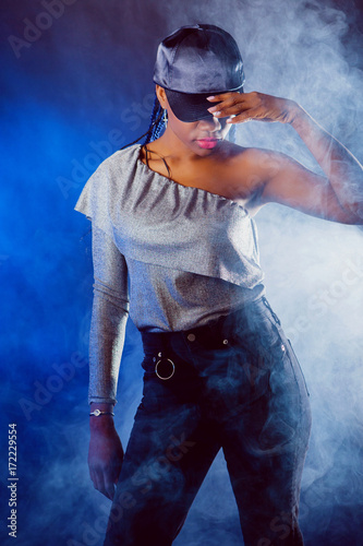 Black girl in the smoke. Th...