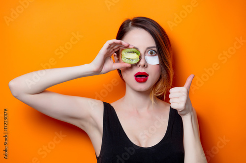 Woman using eye patch for her eyes
