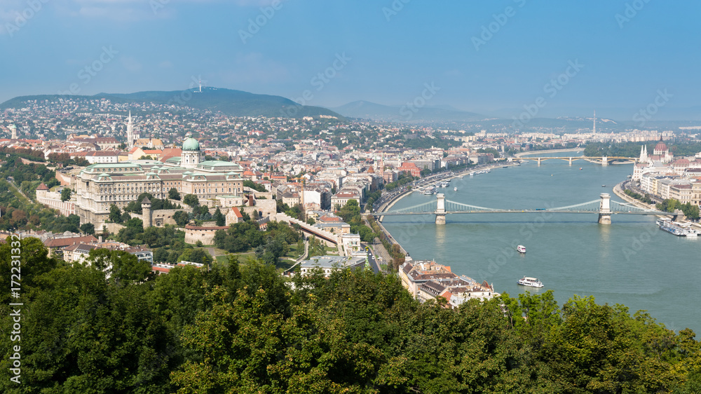 Panorama of Buda Castle and Chain Bridge, Budapest, Hungary