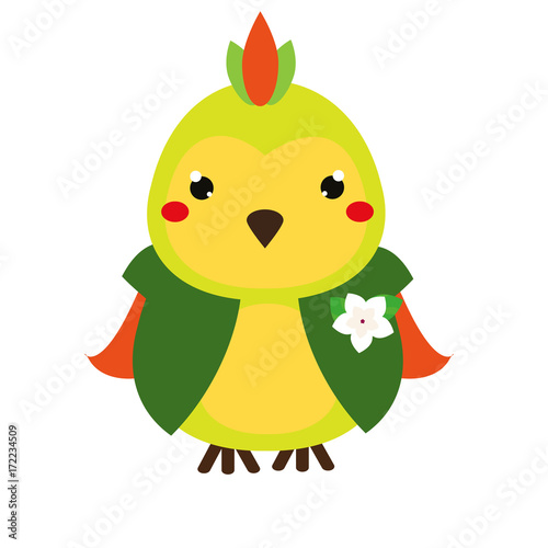 Cute parrot. Cartoon kawaii animal character. Vector illustration for kids and babies fashion