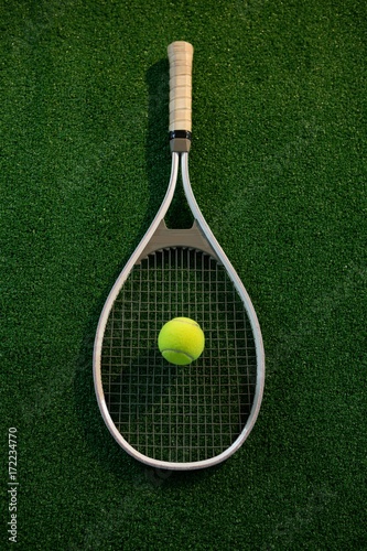 Directly above shot of racket and tennis ball