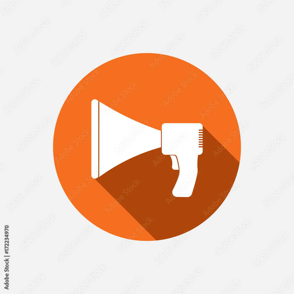 Megaphone icon flat design on the orange background. Vector illustration. Megaphone icon flat design on the orange background. Vector illustration.