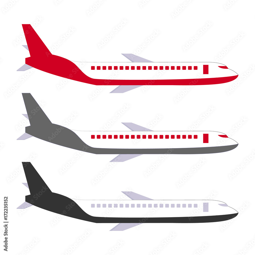 Type of airplane vector isolated. Airplane side view illustration. Modern types of airplane. 