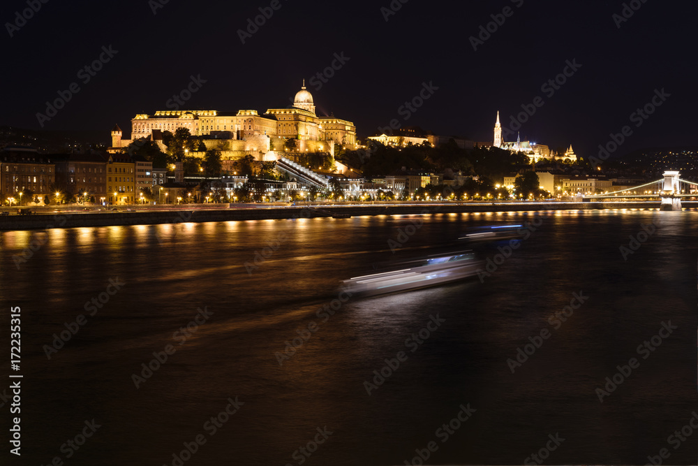 Danube and Buda Castle at night, Hungary, Budapest