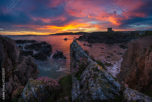 Landscape of County Donegal in Ireland at the morning with the castle