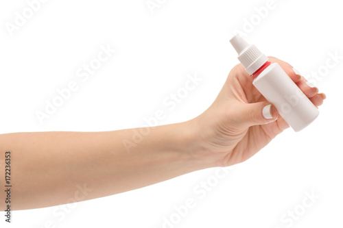 Female hands medicine nose spray