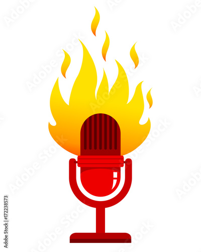 Red microphone with fire.