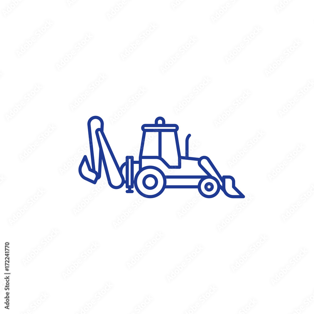 Naklejka premium Excavator with two scoops, line icon, construction vehicle