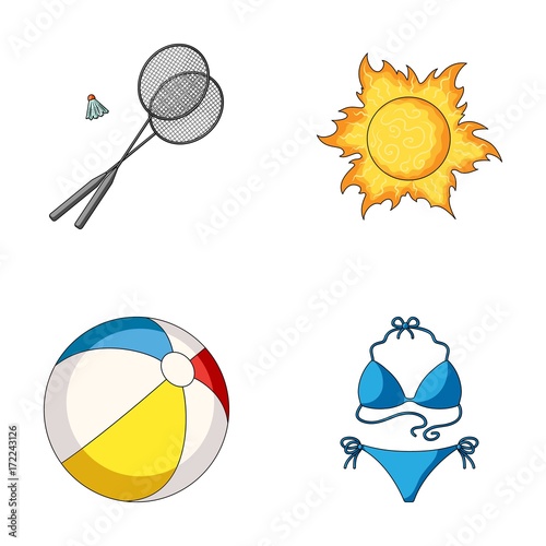 A game of badminton, a ball and the sun.Summer vacation set collection icons in cartoon style vector symbol stock illustration web.