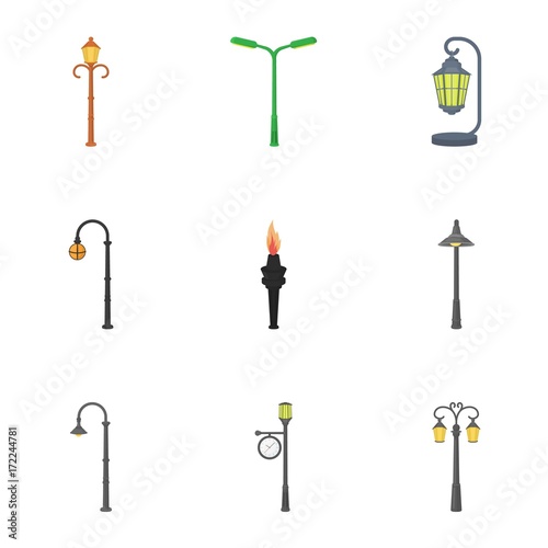 Lamppost in retro style,modern lantern, torch and other types of streetlights. Lamppost set collection icons in cartoon style vector symbol stock illustration web.