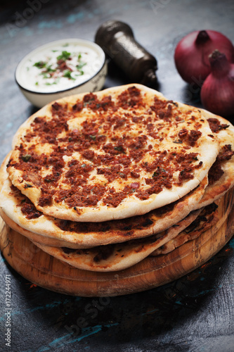 Lahmacun, turkish meat pizza photo