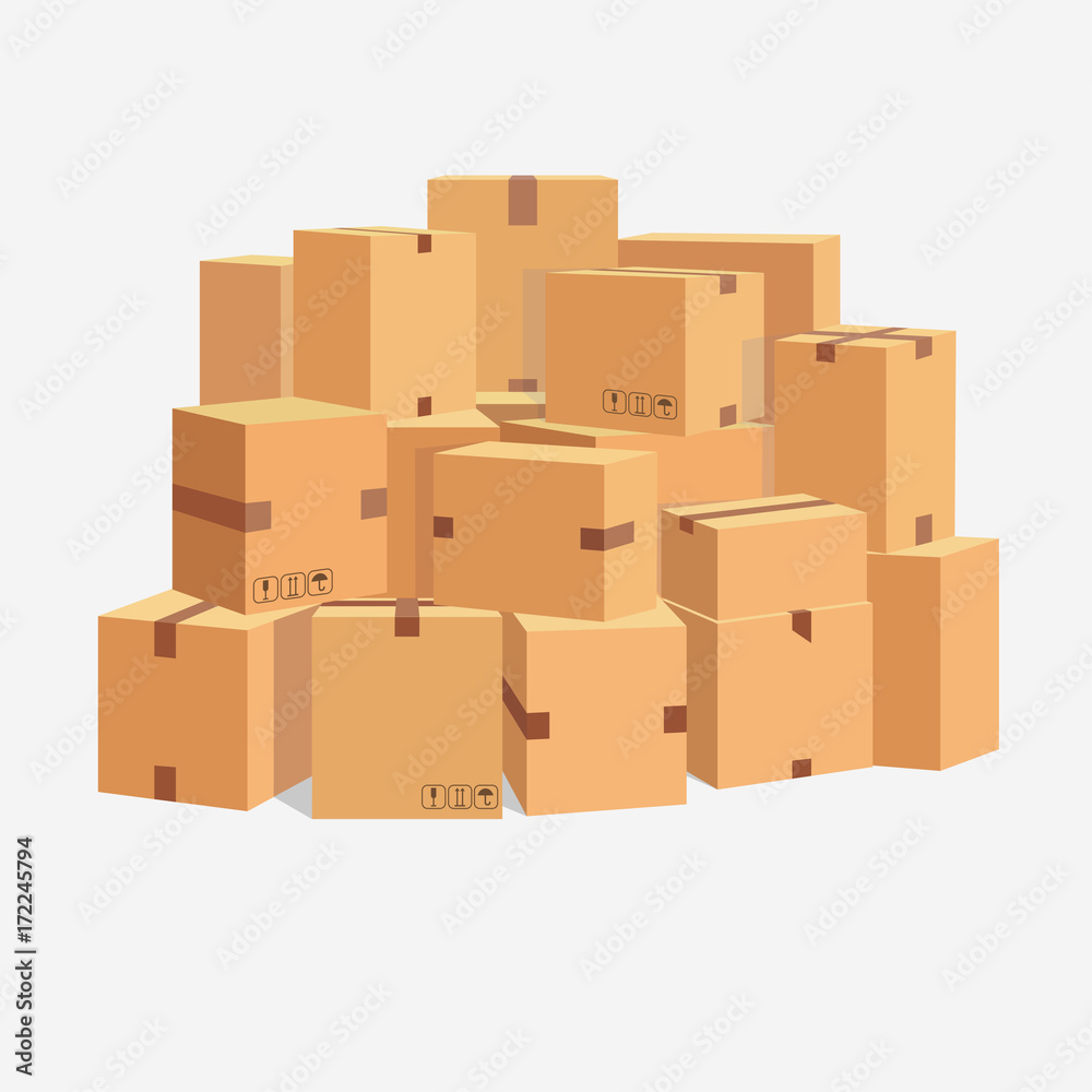 Pile of cardboard boxes, stacked sealed goods. vector Pile of cardboard boxes, stacked sealed goods. vector