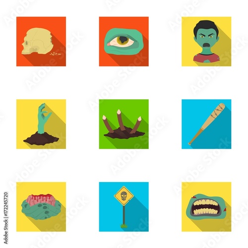 Ground, Zombie, corpse and other web icon in flat style. Fool, hand, flesh, icons in set collection.