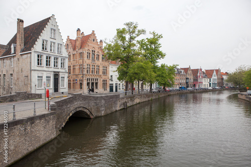 Scenic cityscape with Green canal,