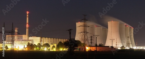Night view of Jaslovske Bohunice nuclear power plant photo