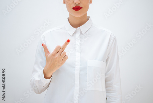 Woman flipping the bird