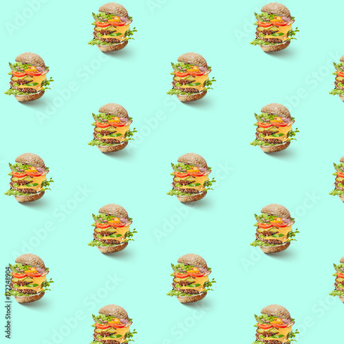 pattern of flying hamburgers with vegetables