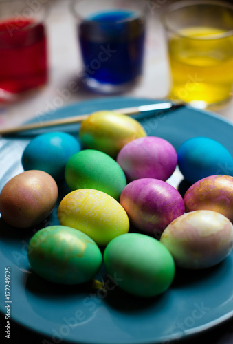 Colorful easter eggs with gold accents photo