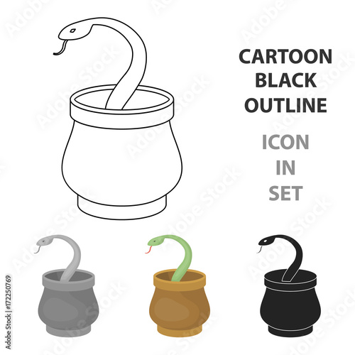 Snake in basket icon in cartoon style isolated on white background. Arab Emirates symbol stock vector illustration.
