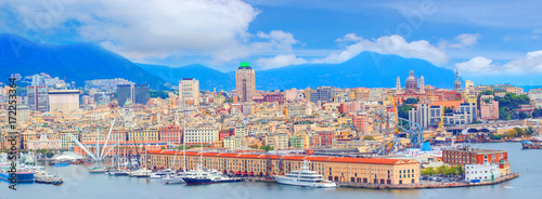 Panoramic view port of Genoa in a summer day, Italy photo