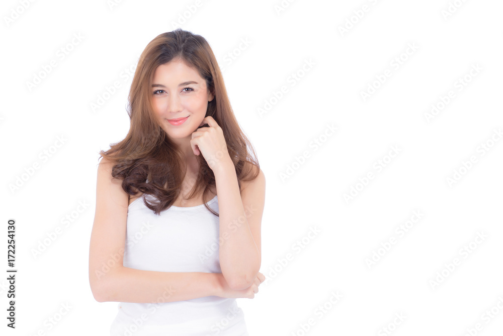 Beautiful girl with makeup, woman and skin care cosmetics concept / attractive asia girl on face isolated on white background. Beautiful girl with makeup, woman and skin care cosmetics concept / attractive asia girl on face isolated on white background.