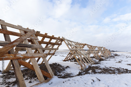 Wooden fences in the field