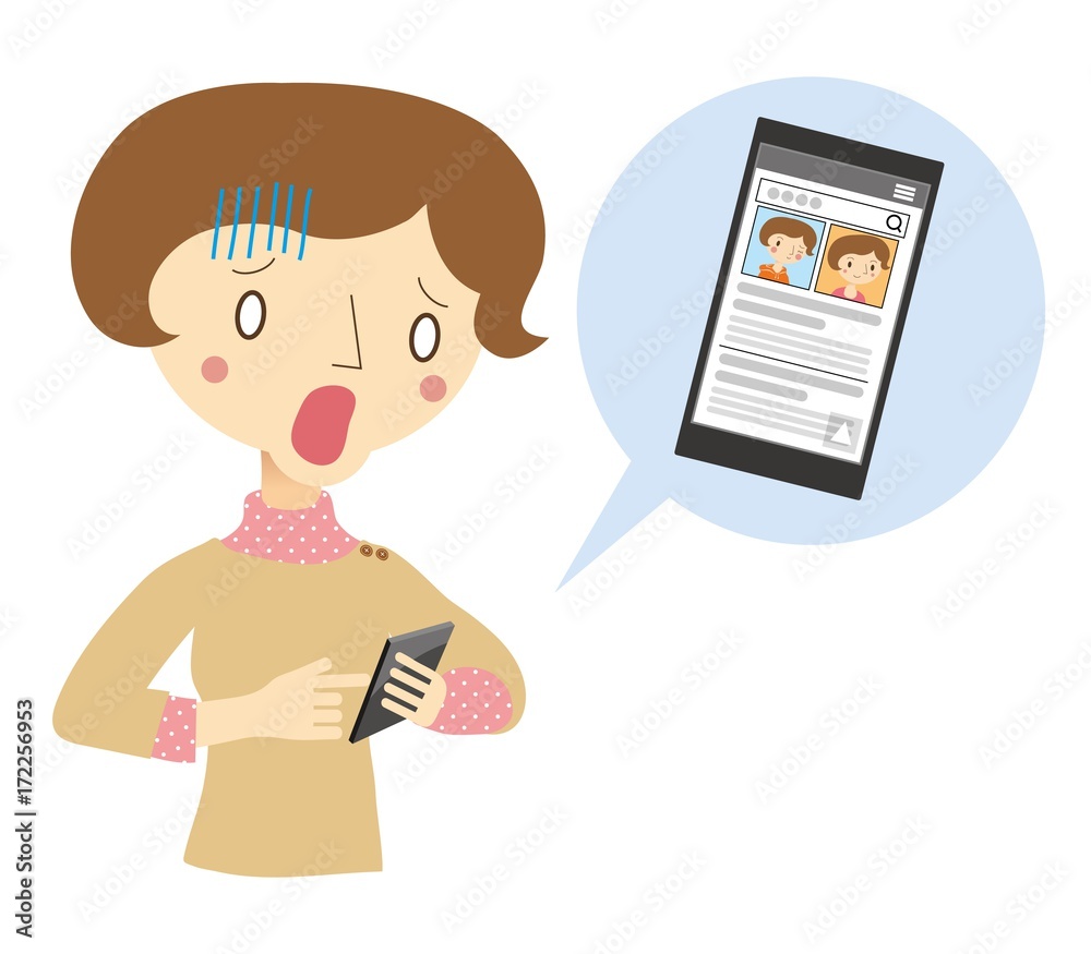 エゴサーチをしてショックを受ける女性 Stock Vector Adobe Stock