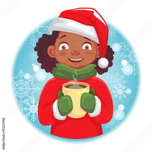 Afro-American girl holding a hot cup