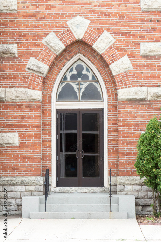 Front door to St Willebrord Catholic Church in Green Bay, WI - obrazy, fototapety, plakaty 