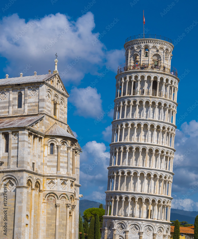 Amazing Leaning Tower of Pisa against blue sky
