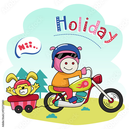 pig and rabbit holiday. cute vector illustration