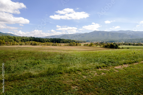 Cades Cove offers endless lush green fields in the Smokey Mountains.