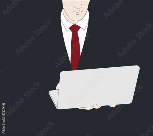 Vector of drawing businessman using laptop