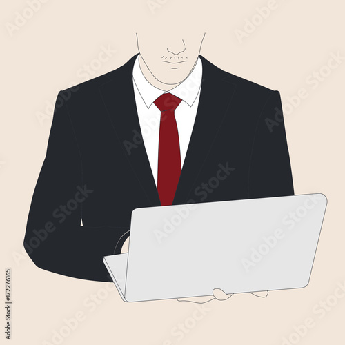 Vector of drawing businessman using laptop