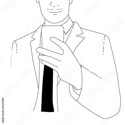 Vector of drawing businessman using mobile phone