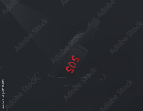 Vector of SOS message in the bottle