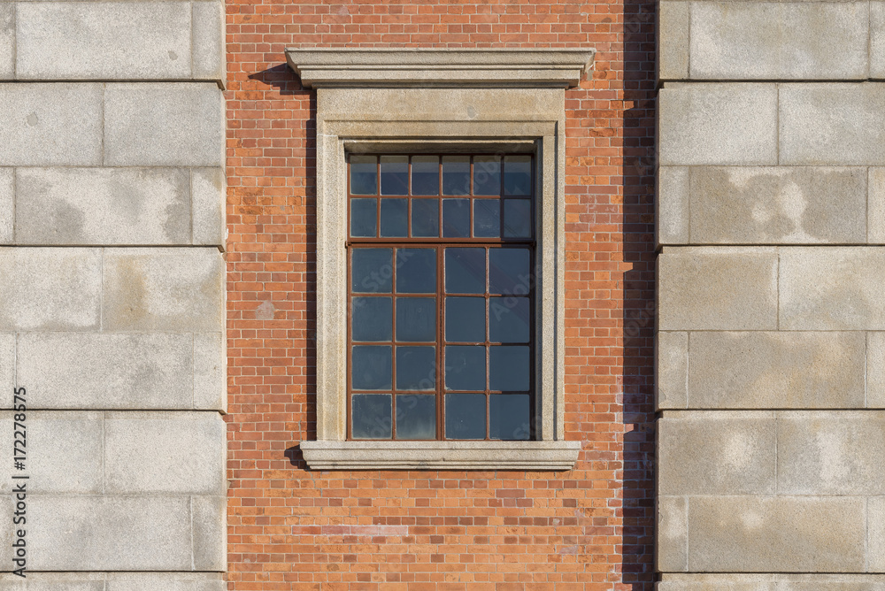 window in brick wall. Architectural element of the building window in brick wall. Architectural element of the building