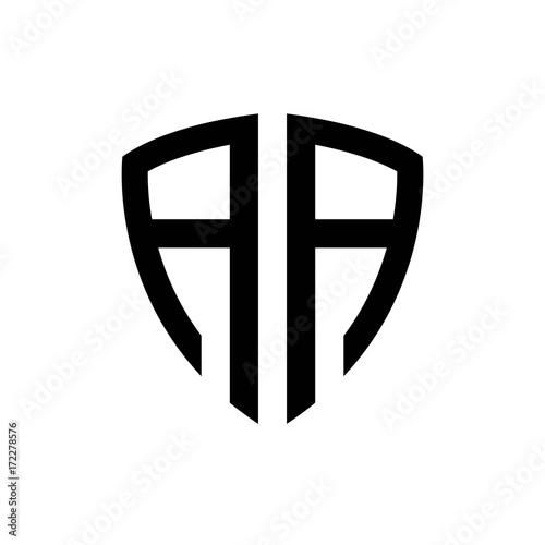 Initial letters logo aa black monogram shield shape vector
