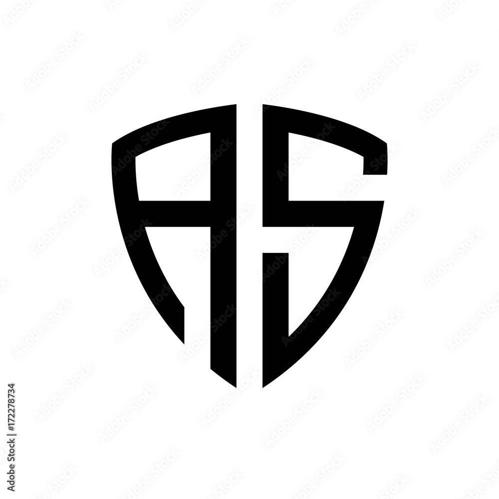 Initial letters logo as black monogram shield shape vector Initial letters logo as black monogram shield shape vector