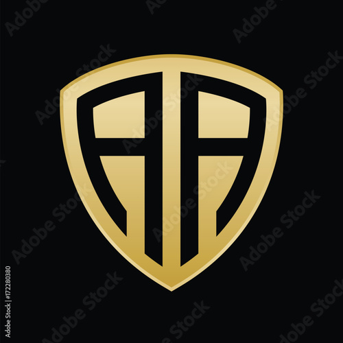 Initial letters logo aa gold monogram shield shape vector