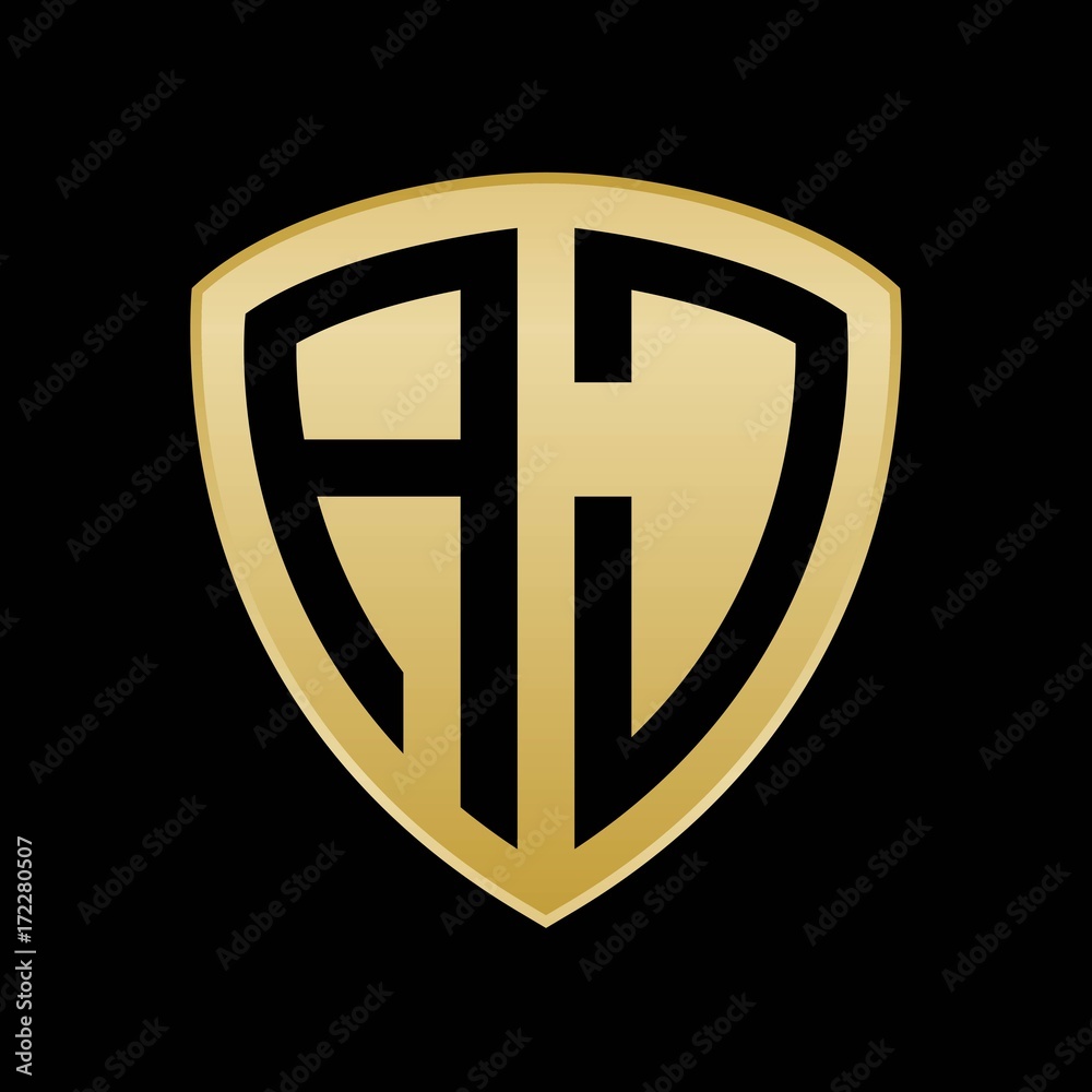 Initial letters logo aj gold monogram shield shape vector Initial letters logo aj gold monogram shield shape vector