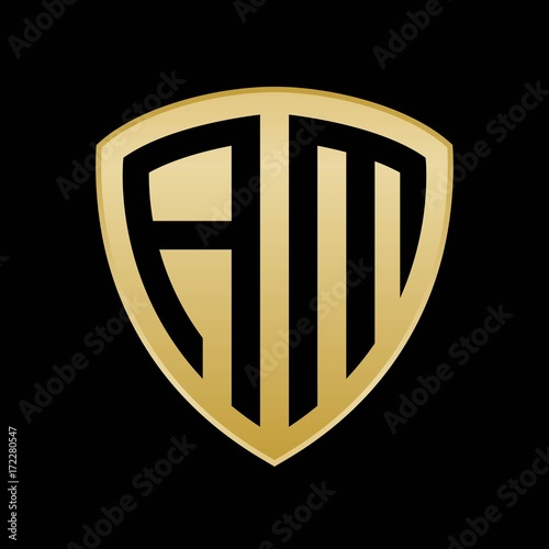Initial letters logo am gold monogram shield shape vector
