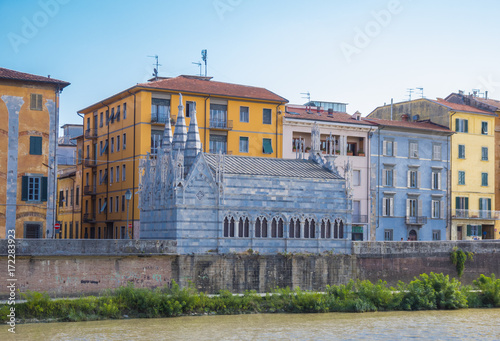 The colorful riverside of River Arno in the city of Pisa