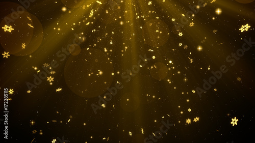 Christmas background (gold theme) with snowflakes, shiny lights in stylish and elegant theme.