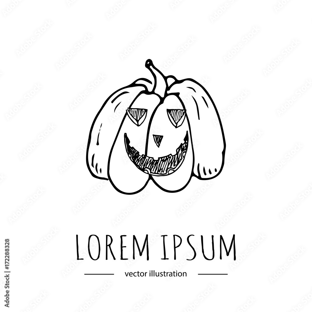 Hand drawn doodle Happy Halloween related icon - Pumpkin. Vector illustration. Holiday symbol. Cartoon sketch element: scary, autumn, face, creepy, evil pumpkin isolated on white background. Boo! Hand drawn doodle Happy Halloween related icon - Pumpkin. Vector illustration. Holiday symbol. Cartoon sketch element: scary, autumn, face, creepy, evil pumpkin isolated on white background. Boo!