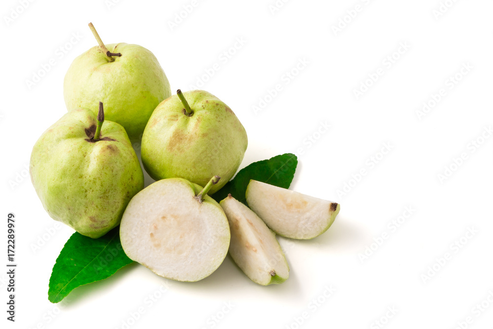 Fresh guava fruit on a white background.