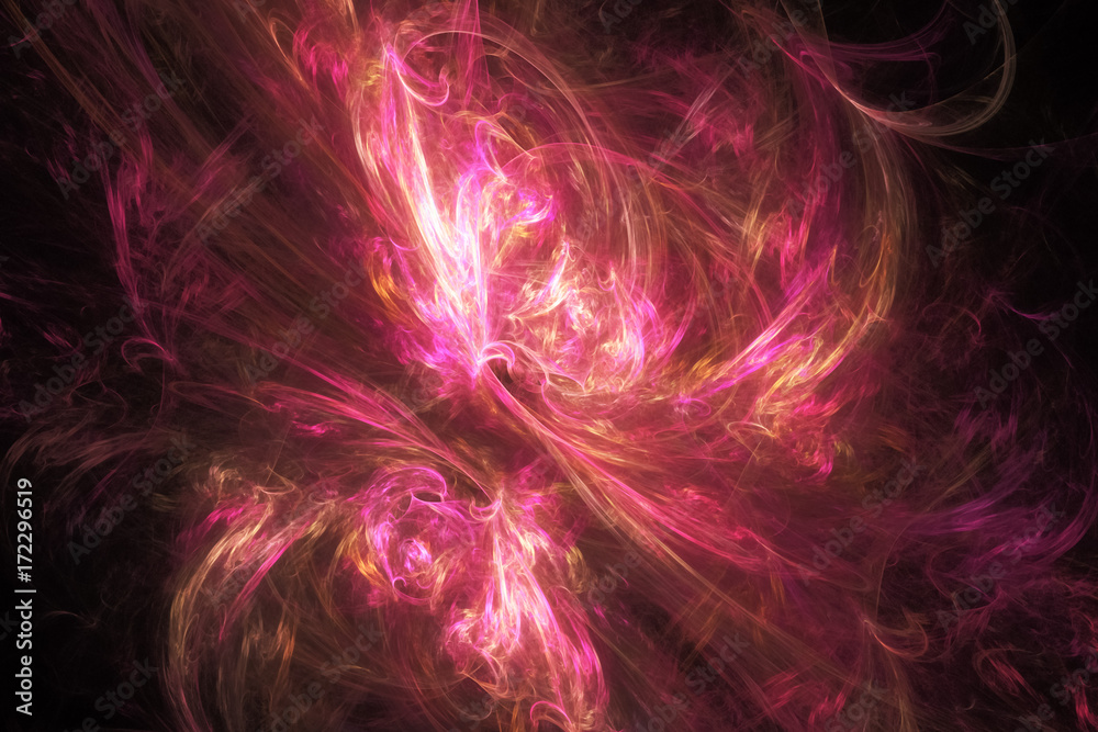 Abstract rose and orange swirly shapes on black background. Fantasy fractal texture. 3D rendering. Abstract rose and orange swirly shapes on black background. Fantasy fractal texture. 3D rendering.